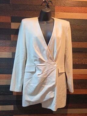 Zara Cream Asymmetric Wrap Blazer